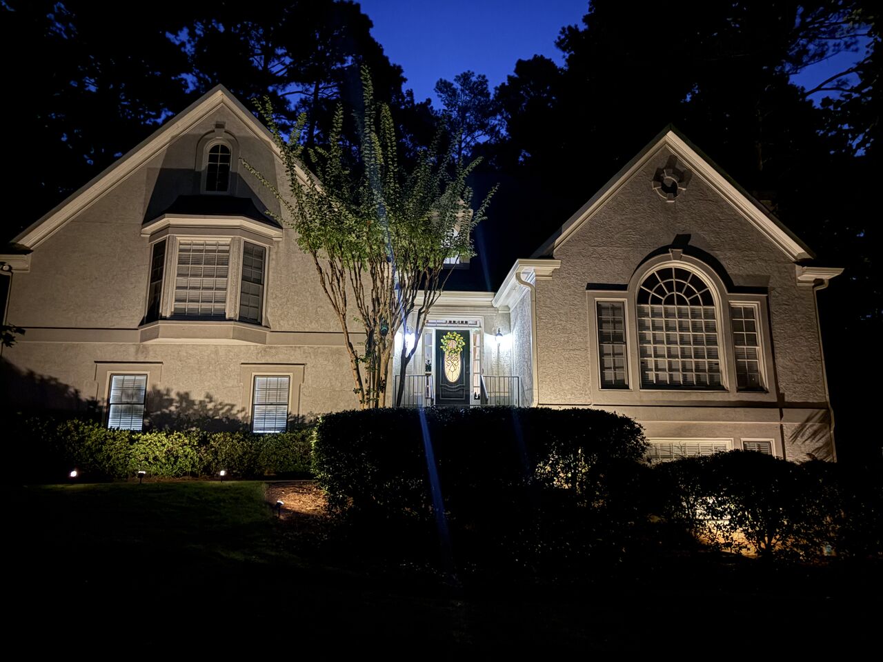 Front lit up after dark